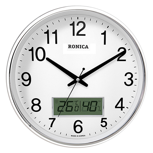 로니카 유광도금 온도계습도계 무소음벽시계 R350CM