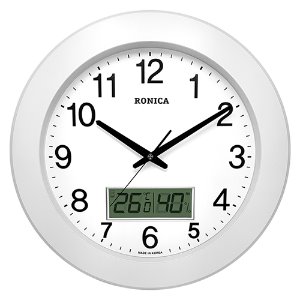 로니카 우드와이드 온도계습도계 무소음벽시계 화이트 R400WWM